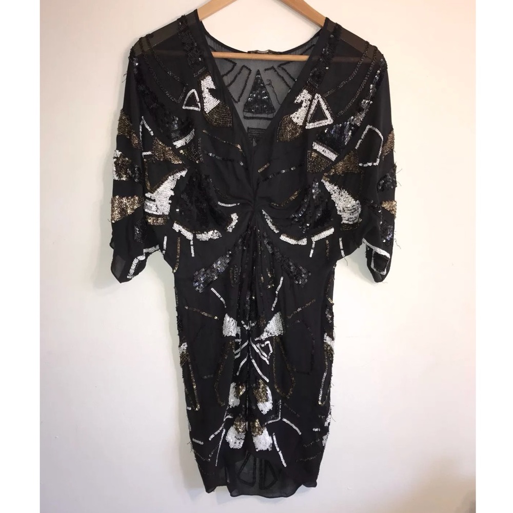All Saints Black Sequin Beaded Dress Small Med 6